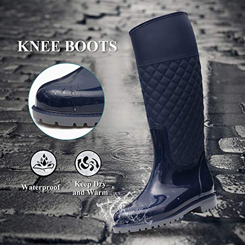 gracosy Botas Agua Mujer Lluvia Botas Alta Goma Impermeable Jardín Trabajo Wellington Botas Zapatos otoño Invierno al Aire Libre Mujer Nieve Botas Elegante Costura Negro