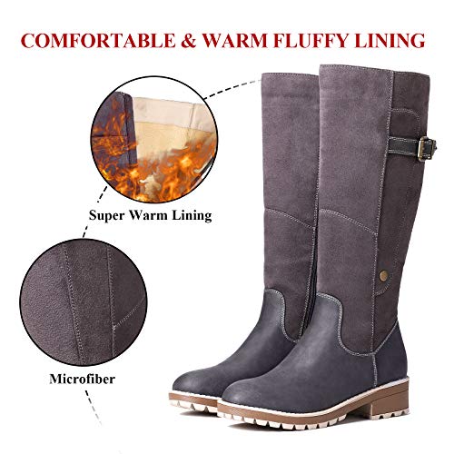 gracosy Botas Altas Mujer Invierno 2020 Zapatos Tacon Ancho Bajo Nieve Piel Forrado Calentitas Botas Antideslizante Peso Ligero Botines Cremallera Casuales