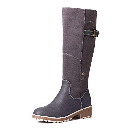 gracosy Botas Altas Mujer Invierno 2020 Zapatos Tacon Ancho Bajo Nieve Piel Forrado Calentitas Botas Antideslizante Peso Ligero Botines Cremallera Casuales