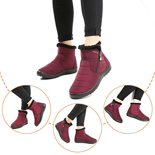 gracosy Botas de Mujer 2020 Otoño Invierno Goma Encaje Forro de Piel Punta Redonda Botas de Nieve Zapatos de Trabajo Formal Calzado Antideslizante Ligero Botines Que Caminan