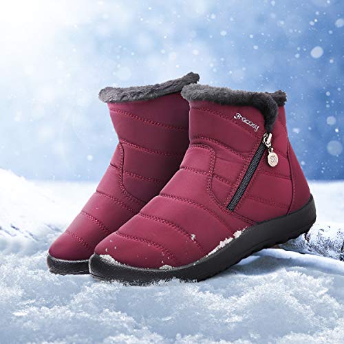 gracosy Botas de Mujer 2020 Otoño Invierno Goma Encaje Forro de Piel Punta Redonda Botas de Nieve Zapatos de Trabajo Formal Calzado Antideslizante Ligero Botines Que Caminan