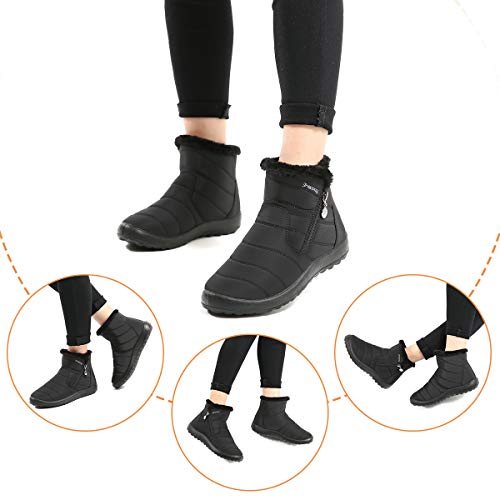 gracosy Botas de Mujer 2020 Otoño Invierno Goma Encaje Forro de Piel Punta Redonda Botas de Nieve Zapatos de Trabajo Formal Calzado Antideslizante Ligero Botines Que Caminan