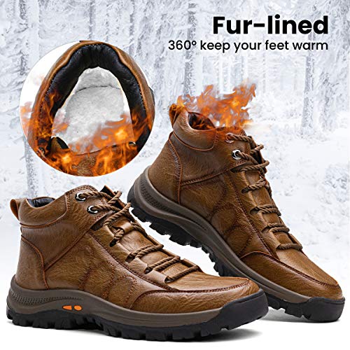 gracosy Botas de Nieve Hombre Invierno Botas Chukka Zapatilla de Trekking PU Cuero Chelsea Casual Lana Calentitas Espesar Zapatos de Padre Antideslizante Forradas por Dentro