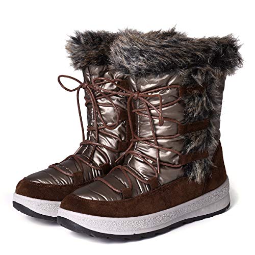 gracosy Botas Nieve Mujer Forro de Piel Invierno Antideslizante Plataforma Zapatos Calentar Cremallera Botines Cordones Impermeable Casuales Media Lluvia Botas Negro