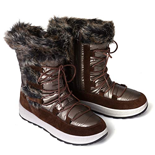 gracosy Botas Nieve Mujer Forro de Piel Invierno Antideslizante Plataforma Zapatos Calentar Cremallera Botines Cordones Impermeable Casuales Media Lluvia Botas Negro