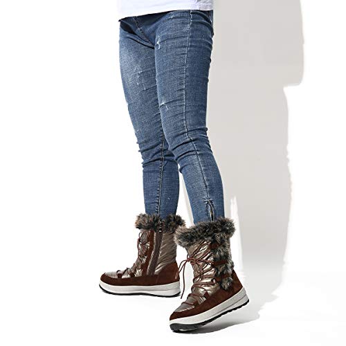 gracosy Botas Nieve Mujer Forro de Piel Invierno Antideslizante Plataforma Zapatos Calentar Cremallera Botines Cordones Impermeable Casuales Media Lluvia Botas Negro