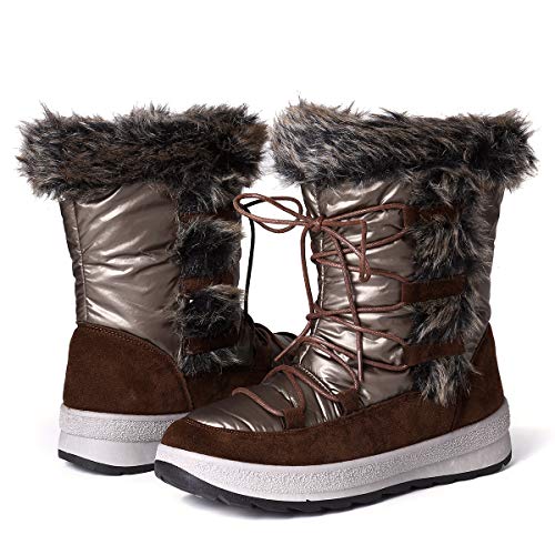 gracosy Botas Nieve Mujer Forro de Piel Invierno Antideslizante Plataforma Zapatos Calentar Cremallera Botines Cordones Impermeable Casuales Media Lluvia Botas Negro