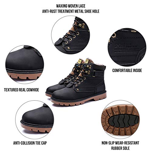 gracosy Hombre Botas de Nieve Invierno Trekking Zapatos 2020 Calientes Sneakers Antideslizante Botines Al Aire Libre Senderismo Cordones Negro,Talla pequeña