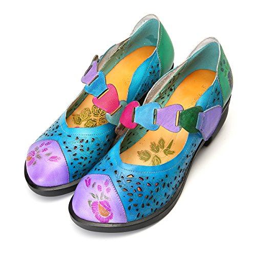 gracosy Merceditas Zapatos para Mujer Bombas de Cuero Anillo de Gancho Tobillo Medio talón Verano Caminando Zapatos de Fiesta de Vestido de Novia Plana Vintage Redonda Zapatos de Sandalias Casuales
