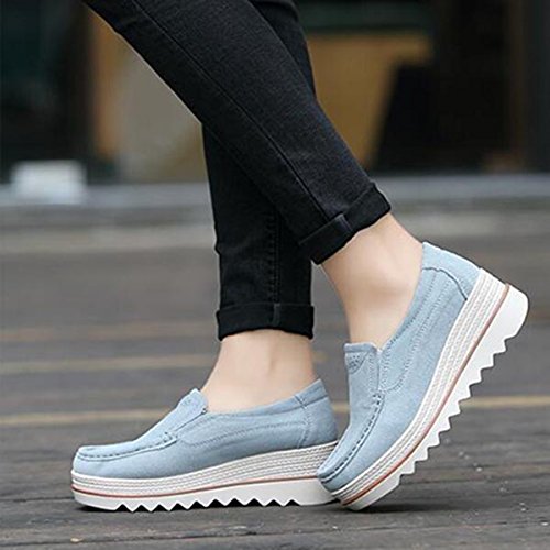 gracosy Mocasines Mujeres Cómodos Zapatos de Cuña de Gamuza Suave Toning Rocker Plataforma Oculta Talón Zapatillas de Deporte Casual Moda Zapatos de Conducción
