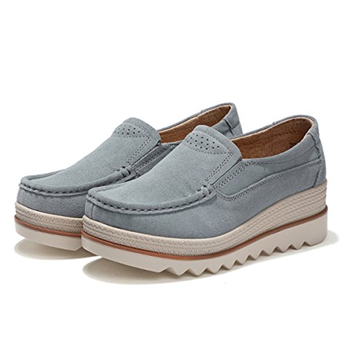 gracosy Mocasines Mujeres Cómodos Zapatos de Cuña de Gamuza Suave Toning Rocker Plataforma Oculta Talón Zapatillas de Deporte Casual Moda Zapatos de Conducción