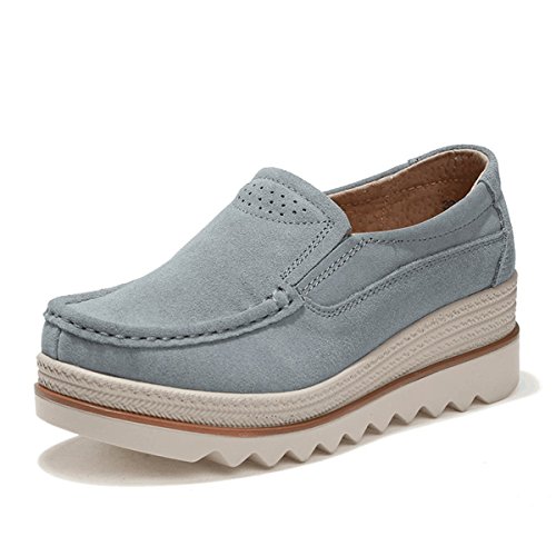 gracosy Mocasines Mujeres Cómodos Zapatos de Cuña de Gamuza Suave Toning Rocker Plataforma Oculta Talón Zapatillas de Deporte Casual Moda Zapatos de Conducción