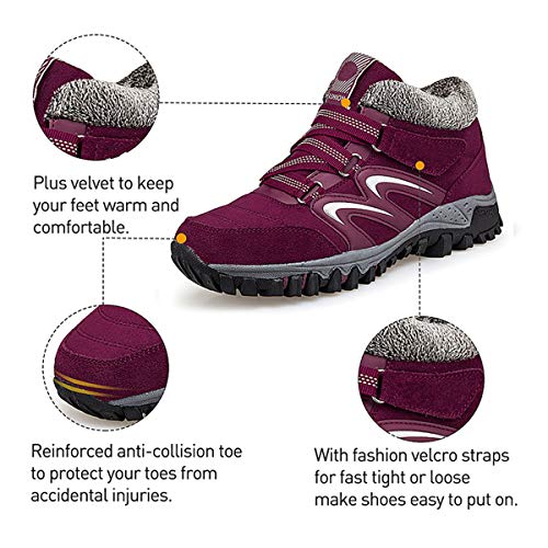 gracosy Mujer Botas de Nieve Senderismo Zapatos Antideslizantes Trekking Zapatos Invierno Piel de Forro Sneakers Transpirables