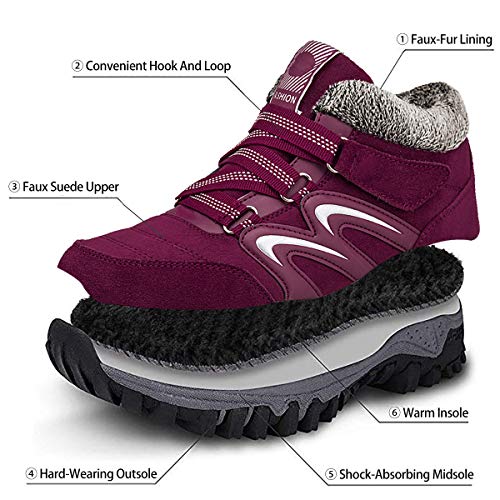 gracosy Mujer Botas de Nieve Senderismo Zapatos Antideslizantes Trekking Zapatos Invierno Piel de Forro Sneakers Transpirables