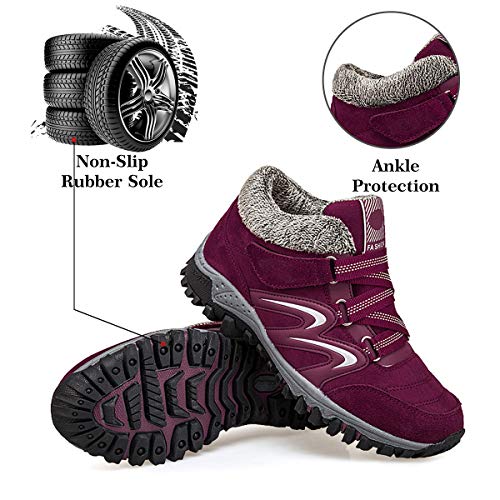 gracosy Mujer Botas de Nieve Senderismo Zapatos Antideslizantes Trekking Zapatos Invierno Piel de Forro Sneakers Transpirables