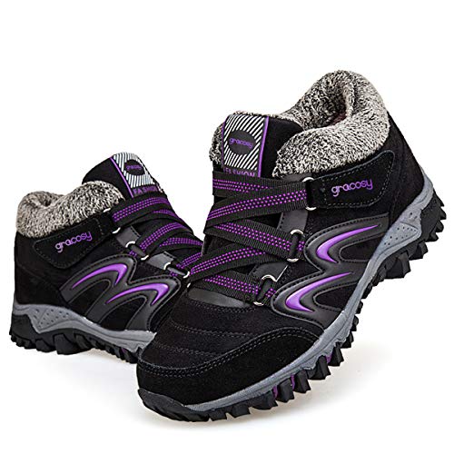 gracosy Mujer Botas de Nieve Senderismo Zapatos Antideslizantes Trekking Zapatos Invierno Piel de Forro Sneakers Transpirables