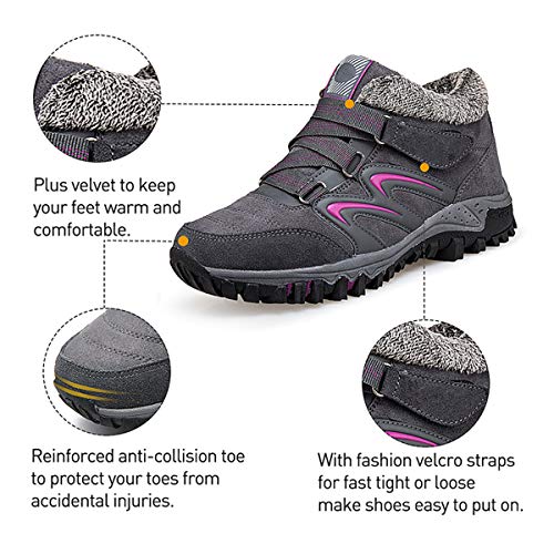 gracosy Mujer Botas de Nieve Senderismo Zapatos Antideslizantes Trekking Zapatos Invierno Piel de Forro Sneakers Transpirables