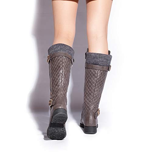 gracosy Rodilla Alta Botas Mujer Tacón Bajo Zapato Señoras Nieve Botas Mujer Botas de Cuero Piel Forrado Invierno Cálidas Antideslizante Hermoso Cremallera Casuales