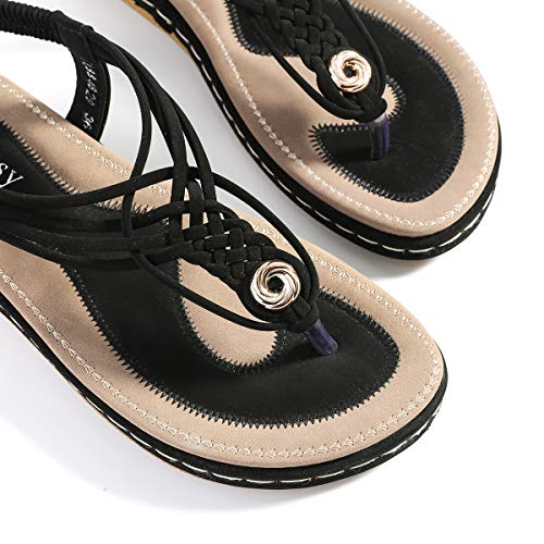 gracosy Sandalias Planas Verano Mujer Estilo Bohemia Zapatos de Dedo Sandalias Talla Grande Cinta Casuales Playa Chanclas Romanas de Mujer 2020 Azul Negro Moda