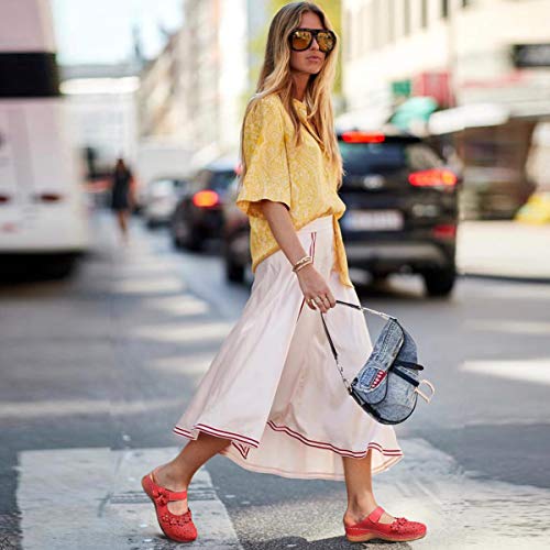 gracosy Zuecos para Mujer Cuero PU Verano Loafer Tacón Bajo Mules Zapatillas de Playa Planos Zapatos Antideslizantes Sandalias Mary Jane Zapatilla