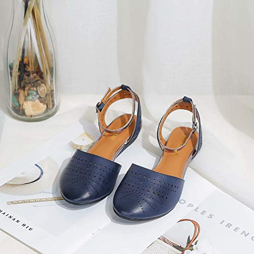 Greatonu Sandalias de Cuña Baja Azul de Primavera y Verano Moda Cómoda de Playa para Mujer Tamaña 39 EU