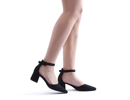 Greatonu Zapatos de Tacón Ancho Básico Popular Negro de Cita y Fiesta para Mujer Tamaño 39 EU