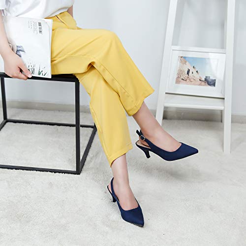 Greatonu Zapatos de Tacón Azules Suedes de Modas con Hebillas para Mujer Tamaño 38 EU