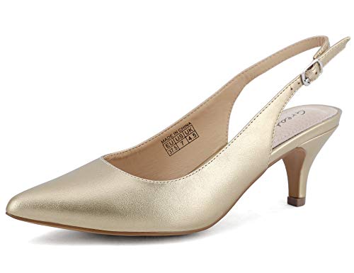 Greatonu Zapatos de Tacón Dorados de Modas Cómodos de Citas y Fiestas para Mujer Tamaño 39 EU