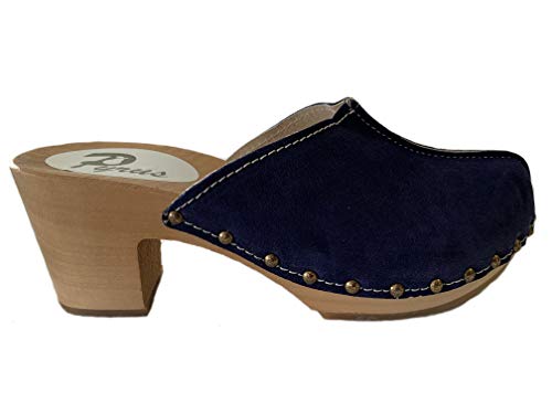 GreenPyrus 0171 Zuecos Zapatillas Zapatos de Cuero para Mujer, Azul Marino, EU 39