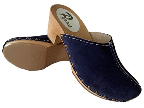GreenPyrus 0171 Zuecos Zapatillas Zapatos de Cuero para Mujer, Azul Marino, EU 39