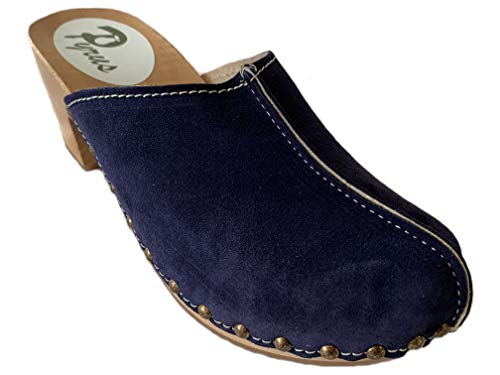 GreenPyrus 0171 Zuecos Zapatillas Zapatos de Cuero para Mujer, Azul Marino, EU 39