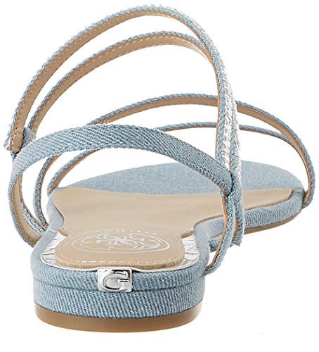 Guess RAVENA3/SANDALO (Sandal)/Fabri, Sandalias Planas Mujer, Azul Claro, 38 EU