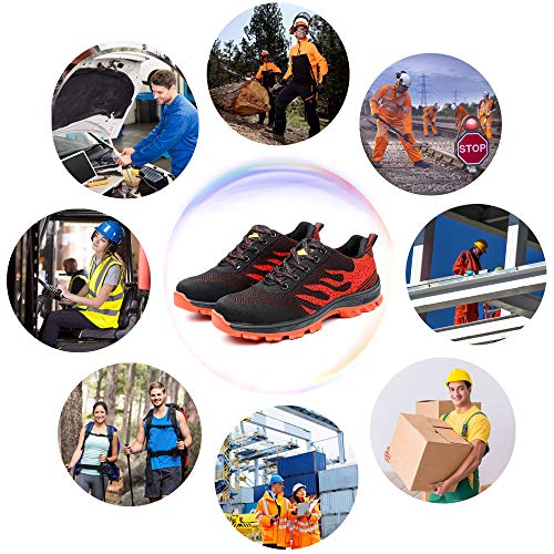 GUFANSI Zapatos de Seguridad para Hombre Zapatillas Zapatos de Mujer Seguridad de Acero Ligeras Calzado de Trabajo para Comodas Unisex Zapatos de Industria y Construccion, Rojo, 38 EU