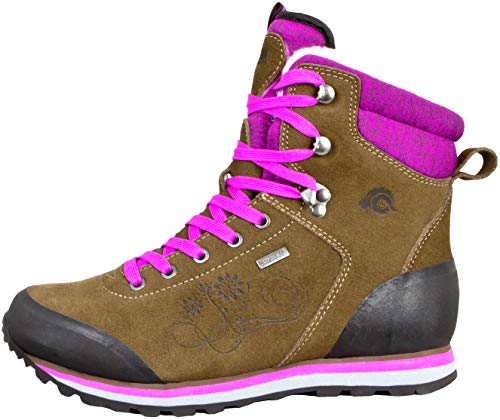 GUGGEN MOUNTAIN HPM59 Botas de Trekking y Senderismo para Mujer Forradas con Lana Real y Senderismo sintéticas montaña Invierno Piel de Oveja Botas de Cuero Genuino Impermeables Marrón púrpura EU 36