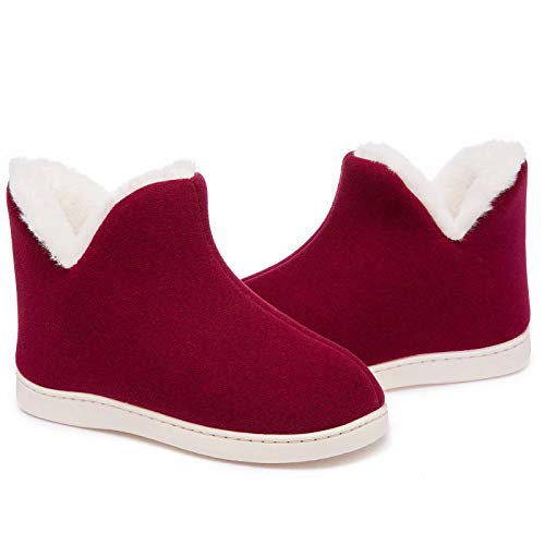 GURGER Botas de Estar por Casa Mujer Invierno Botas Pantuflas de Casa Altas Zapatillas de Casa Calentitas Botines,Rojo 38 39