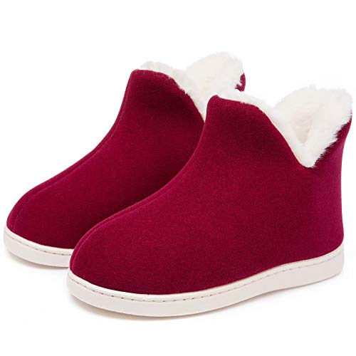 GURGER Botas de Estar por Casa Mujer Invierno Botas Pantuflas de Casa Altas Zapatillas de Casa Calentitas Botines,Rojo 38 39
