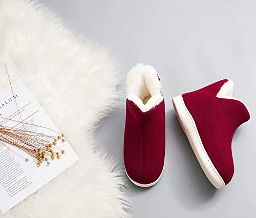 GURGER Botas de Estar por Casa Mujer Invierno Botas Pantuflas de Casa Altas Zapatillas de Casa Calentitas Botines,Rojo 38 39
