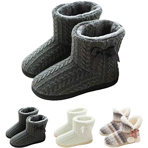 GURGER Botas de Estar por Casa Mujer Zapatillas Casa Altas Invierno Botas Pantuflas de Casa Calentitas Botines Gris 39 40