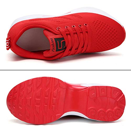 GURGER Cuña Zapatillas Mujer Wedge Zapatillas de Deporte Plataforma Sneakers Cuña Tacón Oculto 8CM Rojo 39 EU