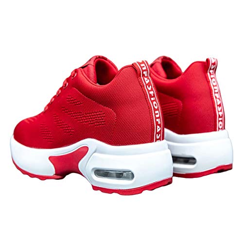 GURGER Cuña Zapatillas Mujer Wedge Zapatillas de Deporte Plataforma Sneakers Cuña Tacón Oculto 8CM Rojo 39 EU