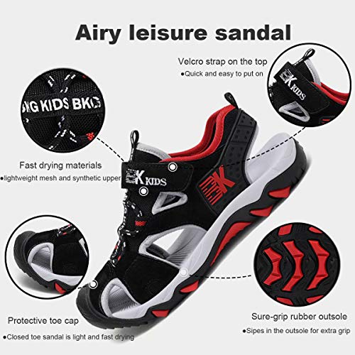 GURGER Sandalias para Niños Niña Verano Zapatos Playa Sandalias Deportivas Cerrada Zapatillas de Deporte Trekking y Senderismo Negro Rojo Talla 27