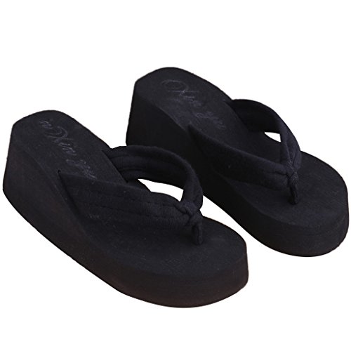 Gwxevce Summer Soft Mujer Sandalias con cuña Tanga Chanclas Plataforma Zapatillas Playa Negro