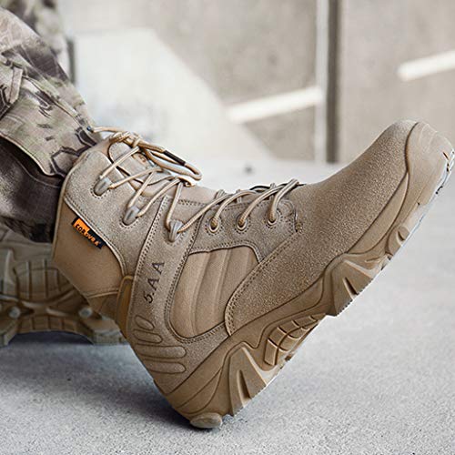 GYPING Botas de Combate Militares de Cuero de caña Alta para Hombre Botas tácticas cálidas del Desierto Zapatos de Entrenamiento Montañismo al Aire Libre Off-Road, Sand- 47（12.5