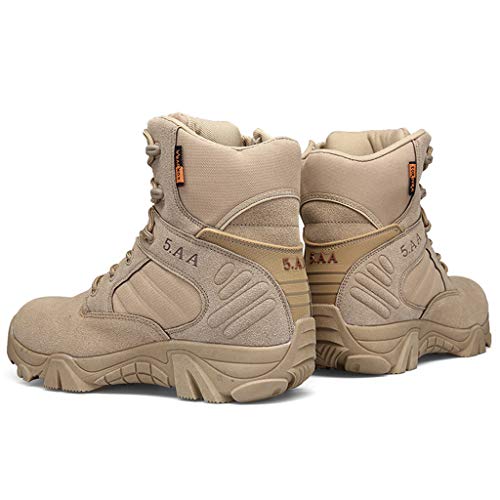 GYPING Botas de Combate Militares de Cuero de caña Alta para Hombre Botas tácticas cálidas del Desierto Zapatos de Entrenamiento Montañismo al Aire Libre Off-Road, Sand- 47（12.5