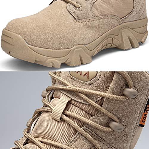 GYPING Botas de Combate Militares de Cuero de caña Alta para Hombre Botas tácticas cálidas del Desierto Zapatos de Entrenamiento Montañismo al Aire Libre Off-Road, Sand- 47（12.5