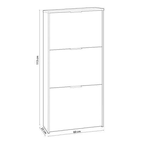 Habitdesign Zapatero 3 Puertas, Zapatero Estrecho, Acabado en Color Blanco, Medidas: 60 cm (Ancho) x 113 cm (Alto) x 22 cm (Fondo)