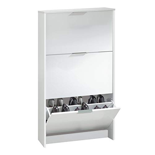 Habitdesign Zapatero 3 Puertas, Zapatero Estrecho, Acabado en Color Blanco, Medidas: 60 cm (Ancho) x 113 cm (Alto) x 22 cm (Fondo)