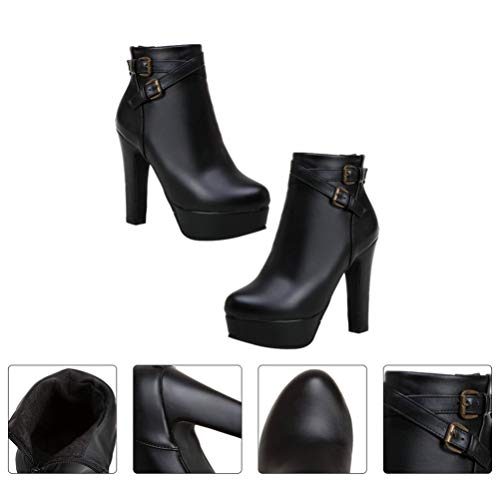 Happyyami Botas de Tobillo de Moda Mujer Plataforma Tobillo Corto Invierno Bloque Alto 12Cm Tacón Cuadrado Bota con Cremallera Zapatos Eclair Invierno Cálido Botín Sexy Tacones Gruesos