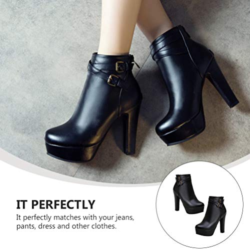 Happyyami Botas de Tobillo de Moda Mujer Plataforma Tobillo Corto Invierno Bloque Alto 12Cm Tacón Cuadrado Bota con Cremallera Zapatos Eclair Invierno Cálido Botín Sexy Tacones Gruesos