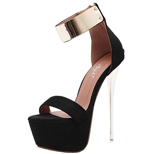 Happyyami Sandalias Sexis para Mujer Tacón Alto de Aguja de 16 Cm Correa en El Tobillo con Plataforma Zapatos Cómodos para Fiesta Boda